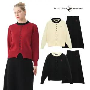 [비버리힐스폴로클럽]여성 페이크 버튼 니트 스커트 투피스 TK340