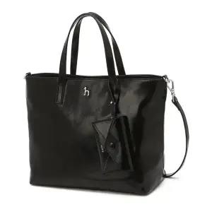 [헤지스](대전신세계)[아이코닉] 크링클 블랙 퍼피 로고 토트겸 숄더백 M (카드참 SET) HIBA5F850BK