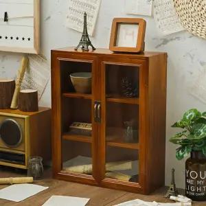 빈티지 엔틱 원목 미니 거실 수납 유리 향수 작은 예쁜 장식장 양문 선반 진열장 통