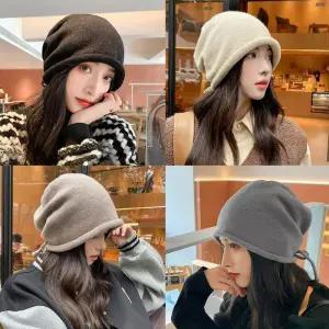 여성 롤업 스트링 포인트 무지 디자인 예쁜 니트 비니