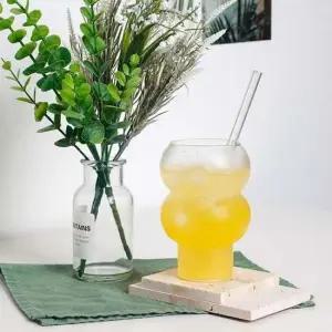 2단 투명 유리 컵 버블 530ml 내열 특이한유리컵 주스