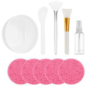 10PCS 페이스 스킨 도구 세트 믹싱 페이셜 실리콘 스프레이 압축 스펀지 브러쉬 마스크 케어