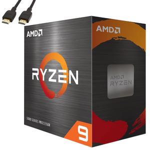 AMD Ryzen 9 5900X 12 코어, 24 스레드 3.7GHz 64MB 잠금 해제 데스크톱 게임 프로세서 - 7nm, 5세대, 4.8GHz 최대 부스트 클럭 CPU 100-1000061WOF 브로아지 HDMI 케이블 1팩