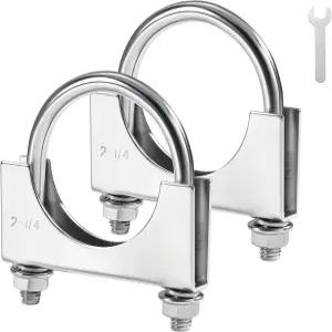 호환 이블 에너지 225인치 헤비 듀티 U 볼트 배기 클램프 14인치 스테인리스 스틸 머플러 2개 새들 스타일