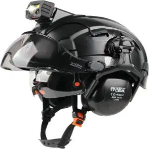 그린 데빌 하드햇 안전 헬멧 충전식 헤드램프 라이트 및 바이저 이어 머프 통풍 작업 ANSI Z89.1 산업 건설