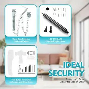 A25F-스크린 및 스톰 도어 클로저 키트 스톰 도어 프로텍터 체인 및 스프링 스크린 푸시 버튼 래치 세트 블