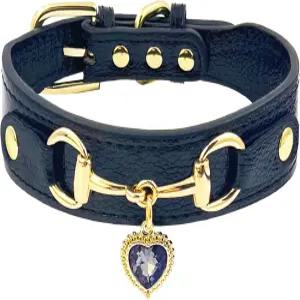 작은 개 고양이 강아지를 위한 러브 하트 다이아몬드 펜던트가 달린 텐더스넛 이리데센트 PU 가죽 목걸이