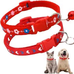 벨이 달린 고양이 목걸이 XXS XS용 2팩 기본 빨간색 강아지 작은 애완견 소년 소녀 동물
