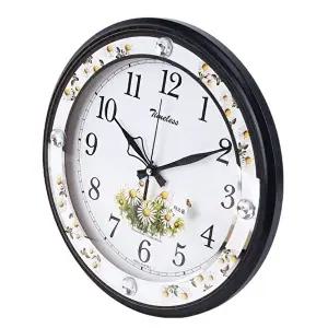 저소음 원형 꽃무늬 벽시계 큐빅 (KYR-WCB9D6C)