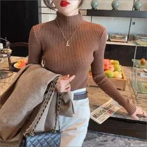 이너 겨울 골지니트 반목티 반폴라 슬림핏 여자 4컬러