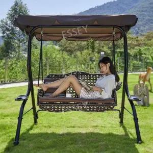 야외그네의자 신형 흔들벤치체어 그네+쿠션 2인용 정원용테라스 튼튼한구조 펜션가구 블랙