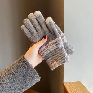 ( )여성 겨울 눈꽃 니트장갑 (그레이) 보온 터치장갑 손가락 장갑