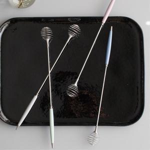 감성 디자인 파스텔 실버 롱 미니 거품기 홈카페 말차 가루 섞기용 가을 가정용