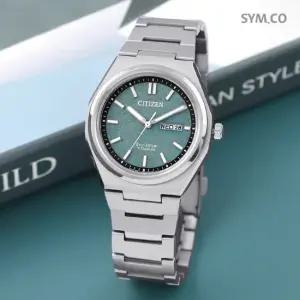 시티즌 AW0130-85X 슈퍼티타늄 그린다이얼 데이데이트 에코드라이브 남자 메탈 시계 d