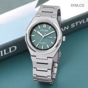 AW0130-85X 슈퍼티타늄 그린다이얼 데이데이트 에코드라이브 남자 메탈 시계 d