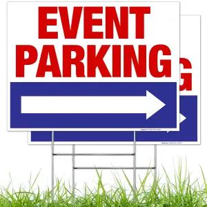 왼쪽 화살표 표지판이 있는 이벤트 주차 (2팩) 양면 12x18인치 금속 H 말뚝이 골판지 플라스틱 Sigo
