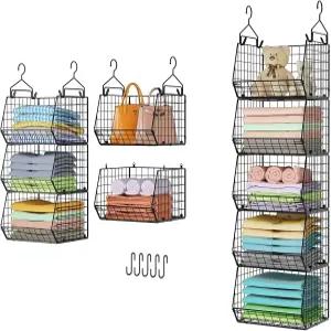 5 티어 옷장 걸이 정리함 4개의 후크가 달린 옷걸이 선반 5S 후크 와이어 보관 바구니 통 의류 스웨터 신발