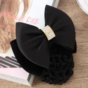 사각큐빅 리본 헤어망 망사 헤어핀 헤어집게