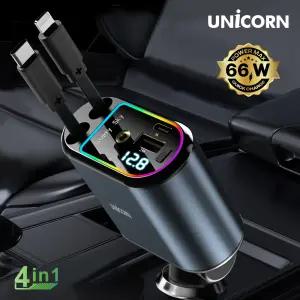 4IN1 릴타입 시거잭 차량용 멀티 고속충전기 동시4대충전 LED 화면 CP-500D