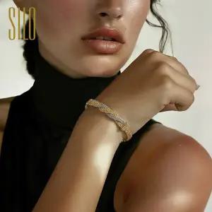 실로 18K 투톤 브레이드 팔찌