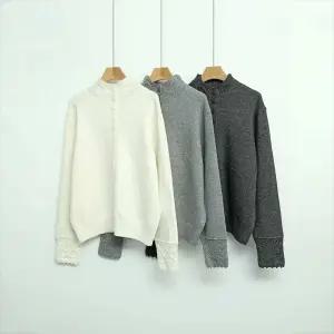 나나 간절기 긴팔 하이넥 울혼방 레이스짜임 여행 데일리 니트가디건 봄 미시 캐주얼