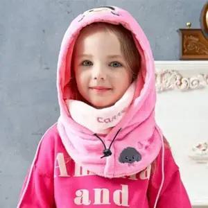 (선택 핑크)캐리 여아 후드 넥워머 방한모 기모 목도리 목 워머 유아 아동 아기목도리 겨울모자 털모자 넥