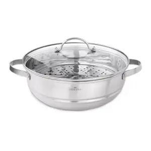 [퀸센스] 인덕션 스텐 찜냄비 34cm 수육팬 대형 찜솥 찜기 그랜드 파티웍