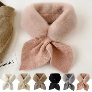 나프커 핑크 겨울 페이크퍼 목도리 머플러 리본 고리 니트 넥워머 방한 털 퍼목도리 페이크밍크 털목도리