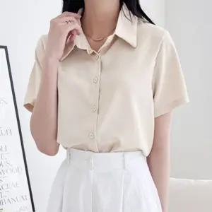 차르르 여성 반팔 셔츠 실키 여름 여성 남방 블라우스