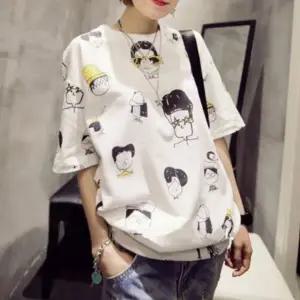 일러스트 여자 반팔 티셔츠 패턴 여성 여름 반팔티