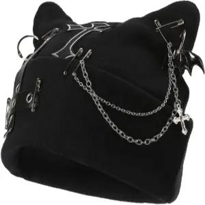 TESNCE 고스 고양이 비니 고트 모자 액세서리 펑크 캣 이어 여성용 Y2k 그룬지 고딕 니트 스트리트웨어