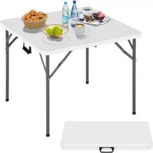 PIKAQTOP 34인치 사각 플라스틱 접이식 카드 테이블 다리와 휴대용 손잡이가 있는 야외 식탁 캠핑용 피크닉