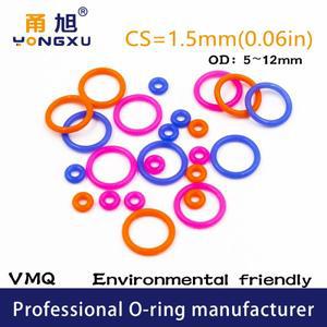 컬러풀 실리콘 고무 O링  VMQ 두께 CS1.5mm  OD5  6  7  8  9  10  11/12x1.5mm  도장 가스켓 50PCs/로트