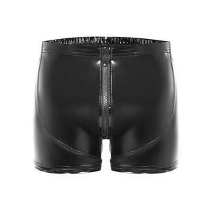 [Miaeowve] 남성용 광택이 나는 페이턴트 가죽 반바지 수영복 벌지파우치 복서 브리프 클럽용 핫팬츠 블랙CM