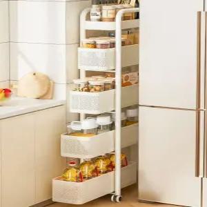 틈새 슬라이딩 공간활용 카트 미니수납장 좁은공간수납 캐비닛밀크화이트 3층 15cm