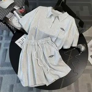 여성홈웨어 여자 데일리 캐주얼 반팔 반집업 카라 추리닝 세트