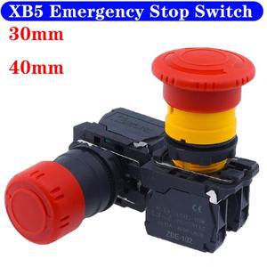 XB5-AS542 플라스틱 비상 정지 레드 머쉬룸 헤드 사이즈 30 40MM 푸시 버튼 스위치 잠금 NO NC 일반 개방형