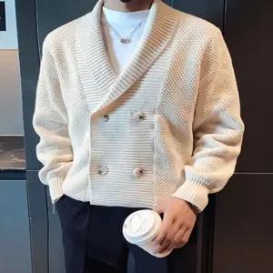 남성 2컬러 봄 가을 댄디룩 더블 단추 니트 가디건 (WFKIV3T)