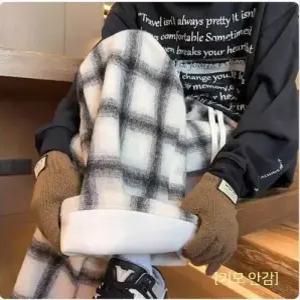 남자바지 면린넨 빈티지 체크 바지 겨울 기모 도톰 와이드 캐주얼 힛템
