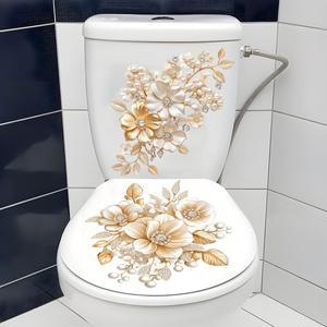 창의적인 금색 꽃 방수 화장실 스티커 욕실 벽 배경 데칼 홈 데코레이션 자가 접착 터