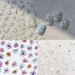 네일아트 진주 수채화 데이지 봄꽃 엠보 스티커 6종-WFHTTKN