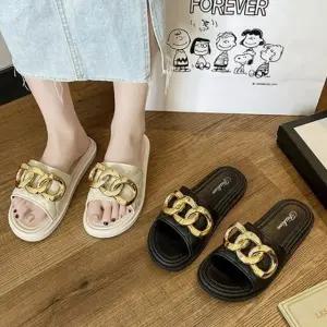 블링블링 금장 메탈 장식 여자 슬리퍼 여름 패션 신발