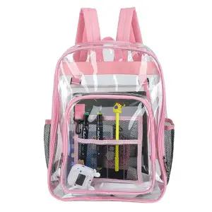 PVC 투명 백팩(핑크)비닐백 방수백 물놀이백 이백 숄더백 이가 가방 책가 크로스백 PVC가 보조가 여름가