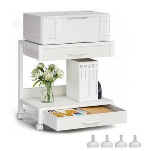 VENNQD 2단 데스크톱 프린터 스탠드, 패브릭 서랍 2개, 수납 선반이 있는 프티너 테이블, 홈 오피스용 책상 정리함, 3D 프린터, 팩스 기계, 스캐너(흰색, 2단)
