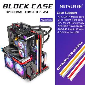 METALFISH BlockCase 알루미늄 오픈 프레임 케이스 지원 ATX/M-ATX 메인보드 GPU 수평 장착 240 액체 냉각