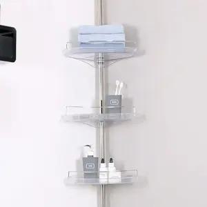 기둥식 스테인레스 압축봉 선반 코너 욕실 3단 무타공 화장실