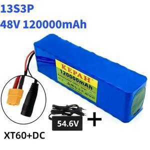 새로운 48V 120000 mAh 2000W 13S3P XT60 48V 리튬 이온 배터리 팩, 리튬 철 인산염 배터리 120Ah 및 54.6V