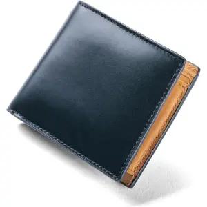무라 남성용 양면 지갑 천연 가죽 네이비