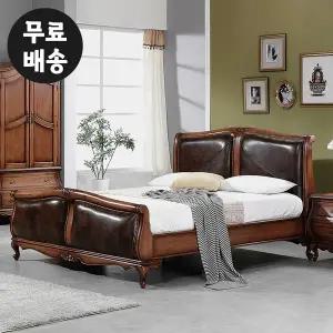 [벤티스가구]노엘 엔틱 민디 원목 가죽 침대프레임 2인용 안방 대형 고급 받침대 킹사이즈(K)