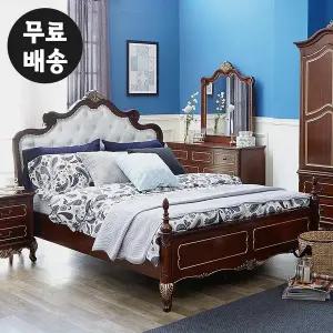 [벤티스가구]뷰엘 엔틱 원목 침대프레임 퀸사이즈 가죽 골드 안방 부부 침대 명품 높은헤드(Q)